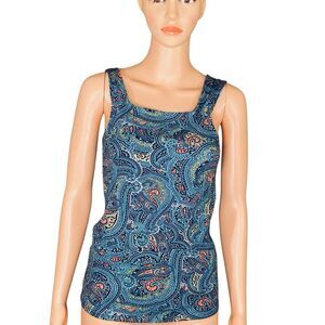 Maurices Y2K Dark Fairy Grunge Tank Square Neckline Dramatic Dk Teal Paisley SM